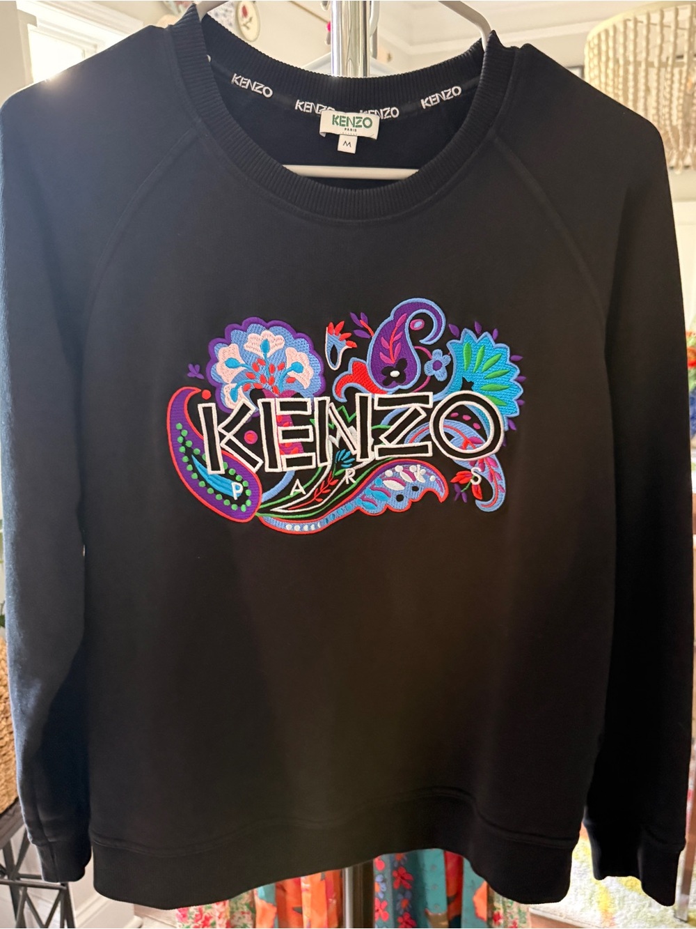 Kenzo Black Sweatshirt with Green Embroidered Logo